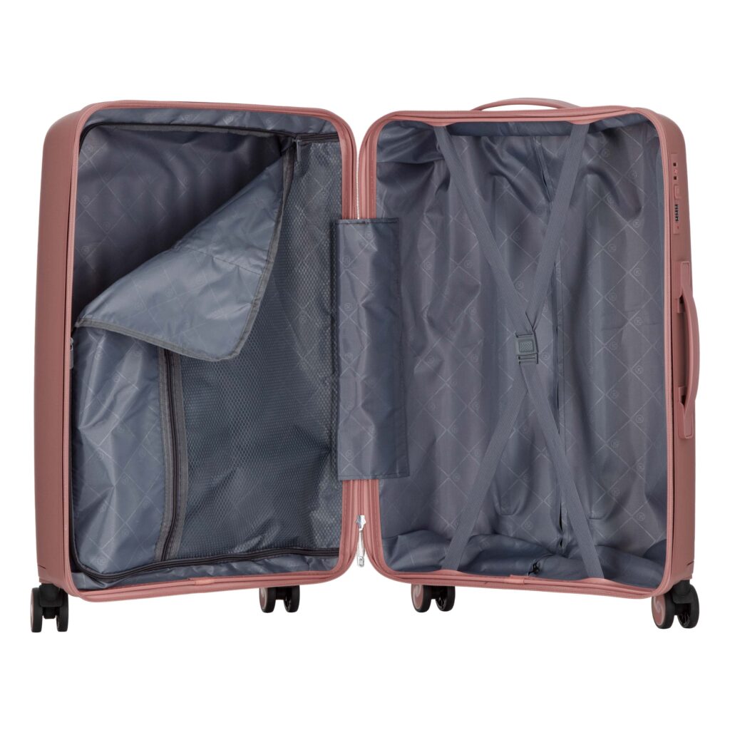 2E Suitcase set 3in1, M7979, polypropylene, (L+M+S), lock (not TSA), anti theft zipper, 4 wheels, rose gold