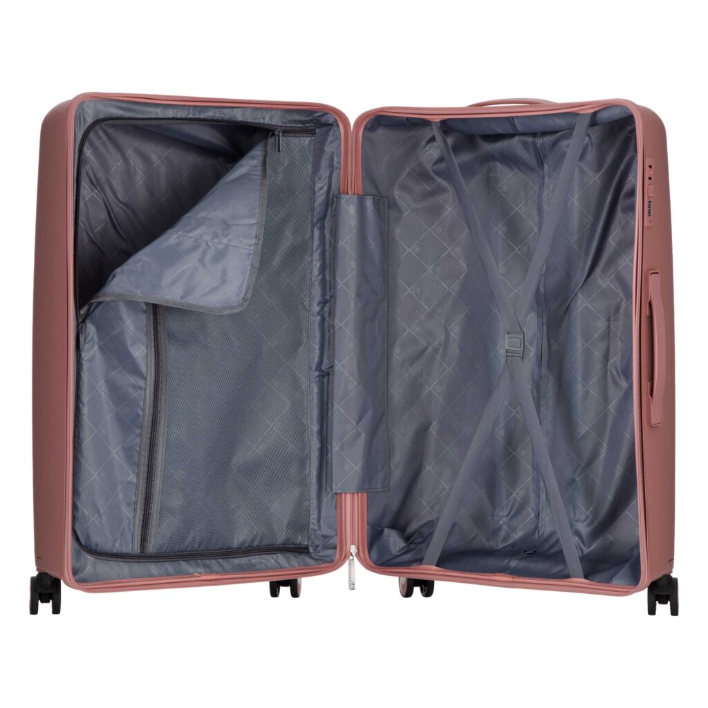 2E Suitcase set 3in1, M7979, polypropylene, (L+M+S), lock (not TSA), anti theft zipper, 4 wheels, rose gold