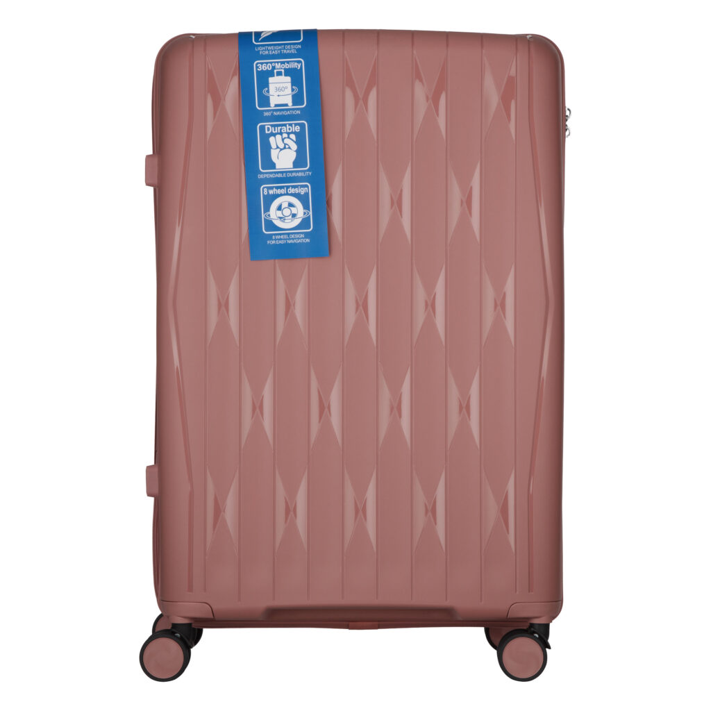 2E Suitcase set 3in1, M7979, polypropylene, (L+M+S), lock (not TSA), anti theft zipper, 4 wheels, rose gold