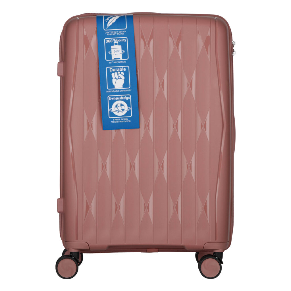 2E Suitcase set 3in1, M7979, polypropylene, (L+M+S), lock (not TSA), anti theft zipper, 4 wheels, rose gold