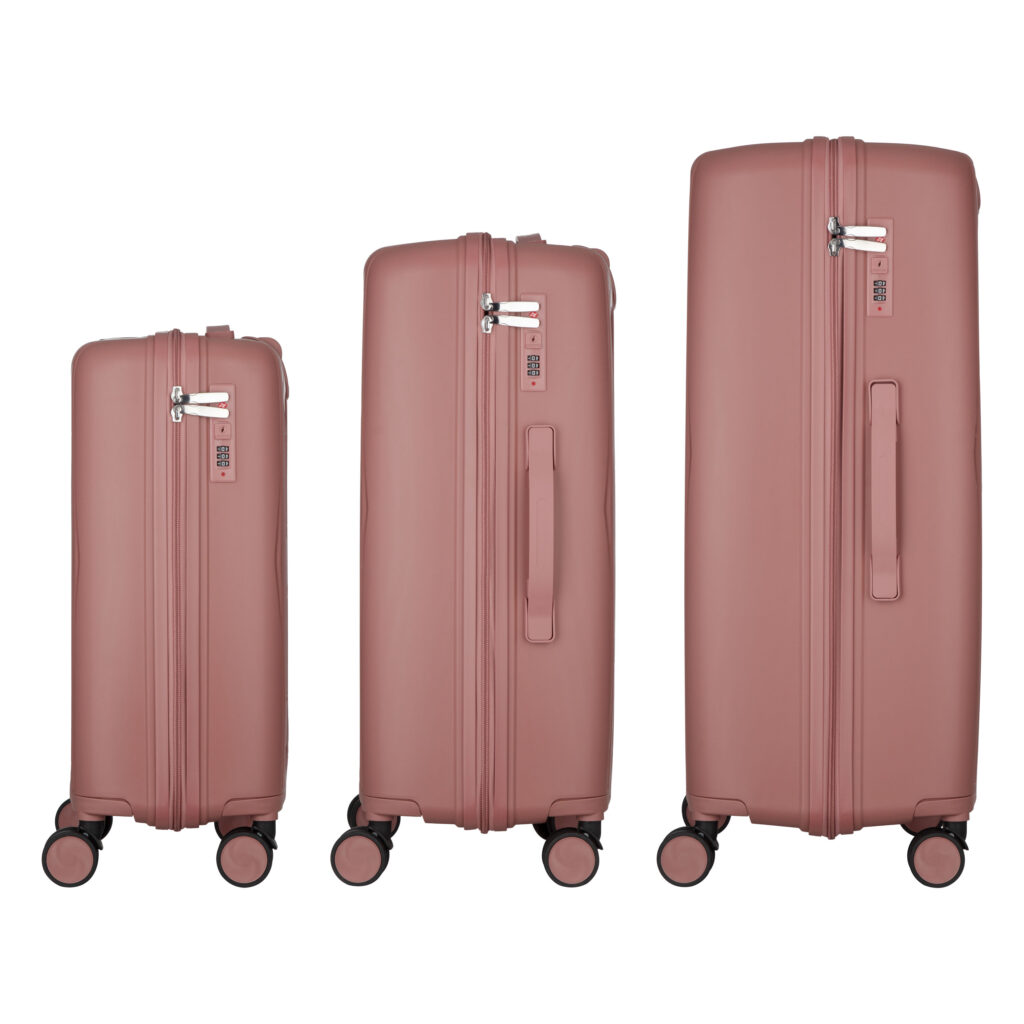 2E Suitcase set 3in1, M7979, polypropylene, (L+M+S), lock (not TSA), anti theft zipper, 4 wheels, rose gold