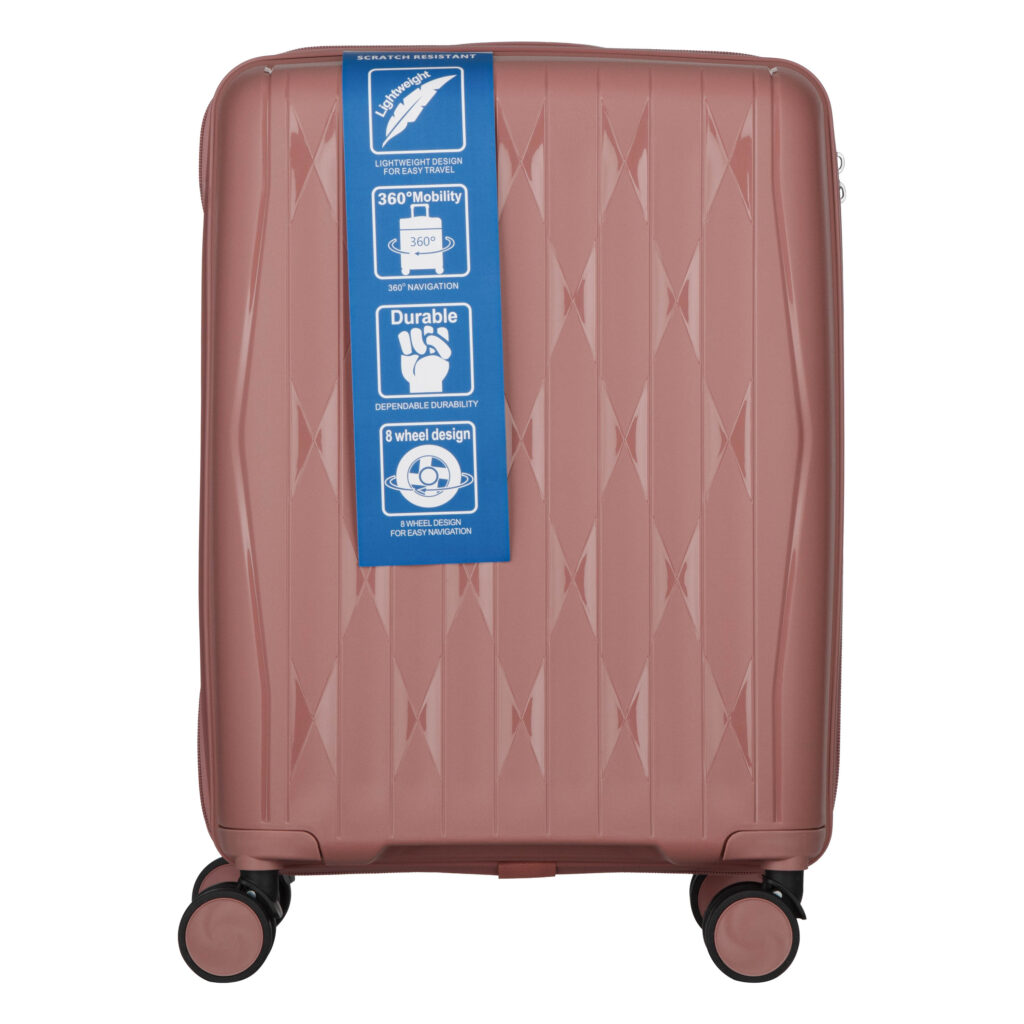 2E Suitcase set 3in1, M7979, polypropylene, (L+M+S), lock (not TSA), anti theft zipper, 4 wheels, rose gold