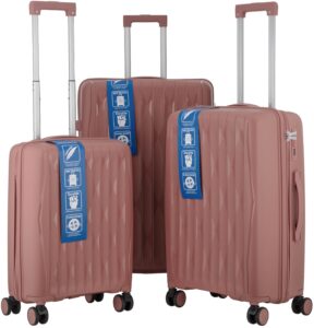 2E Suitcase set 3in1, M7979, polypropylene, (L+M+S), lock (not TSA), anti theft zipper, 4 wheels, rose gold