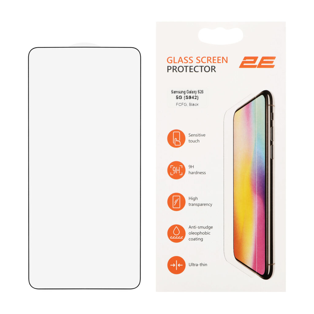 2E Protective glasses for Samsung Galaxy S26 5G (S942), 2.5D FCFG, (1 Pack), black border