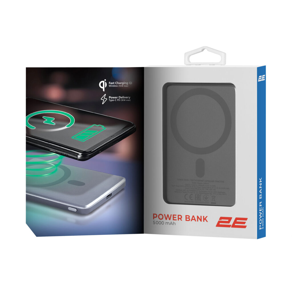 2E Power Bank Slim Wireless QI 5000mAh, 18W, grey