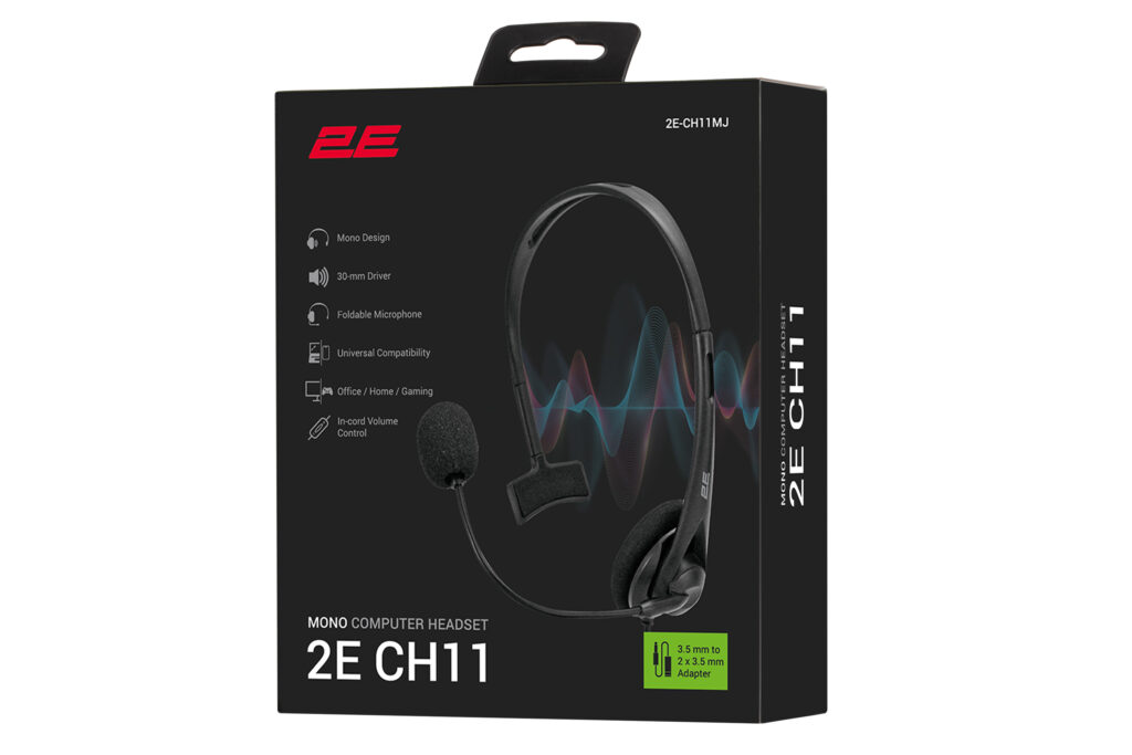 PC headset mono On-ear 2E CH11 mini-jack, omni-mic, 1.2m, black