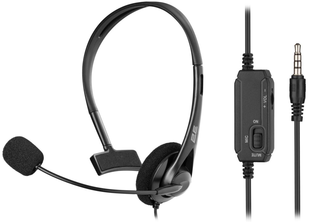PC headset mono On-ear 2E CH11 mini-jack, omni-mic, 1.2m, black