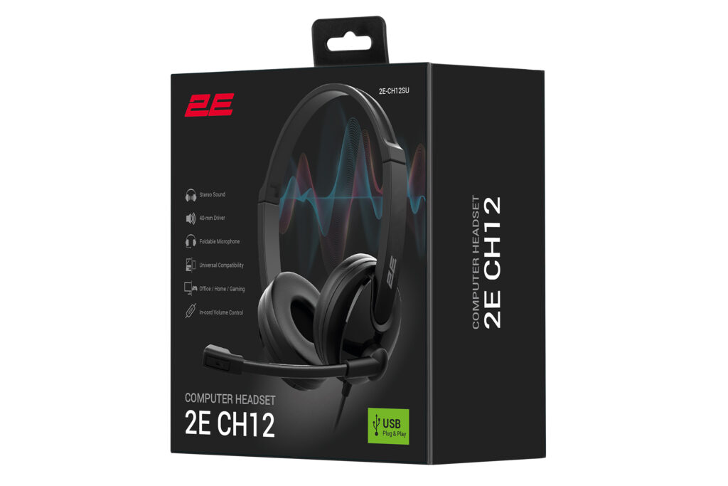 PC headset stereo On-ear 2E CH12 USB, omni-mic, 2m, black