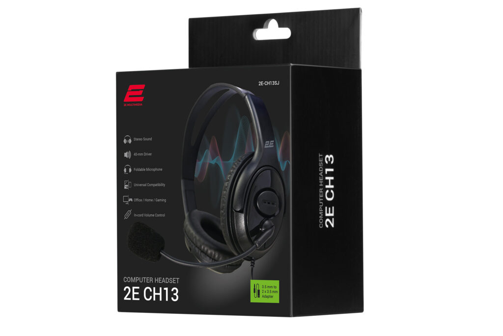 PC headset stereo Over-ear 2E CH13 mini-jack, omni-mic, 1.2m, black