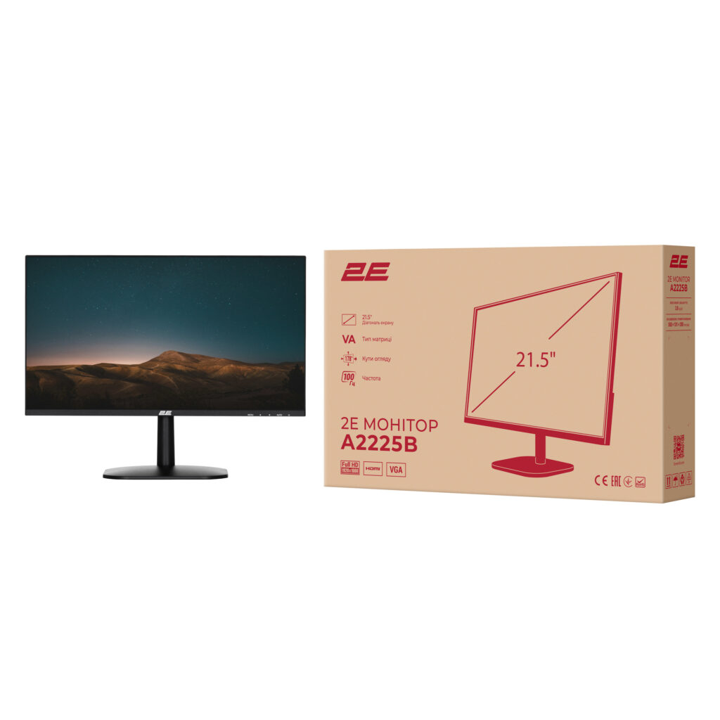 Monitor 2E 21.5″ A2225B D-Sub, HDMI, VA, 100Hz