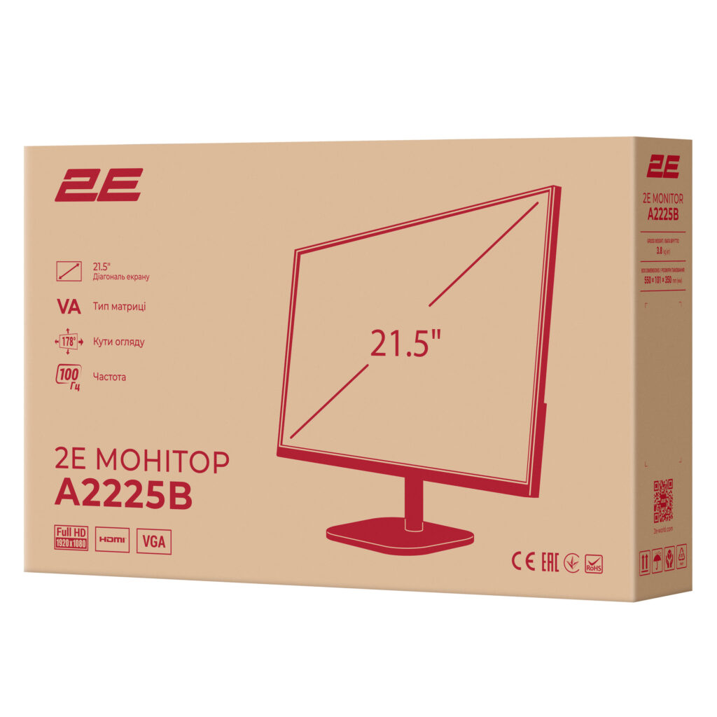 Monitor 2E 21.5″ A2225B D-Sub, HDMI, VA, 100Hz