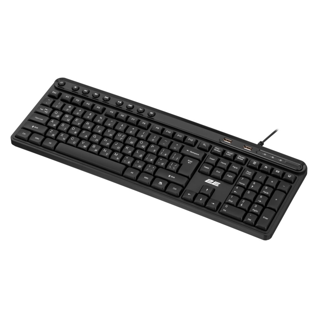 2E Membrane keyboard KS1100 104key, 2xUSB HUB, USB-A, EN/UK, black