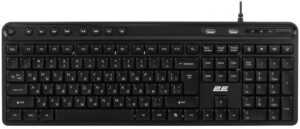 2E Membrane keyboard KS1100 104key, 2xUSB HUB, USB-A, EN/UK, black