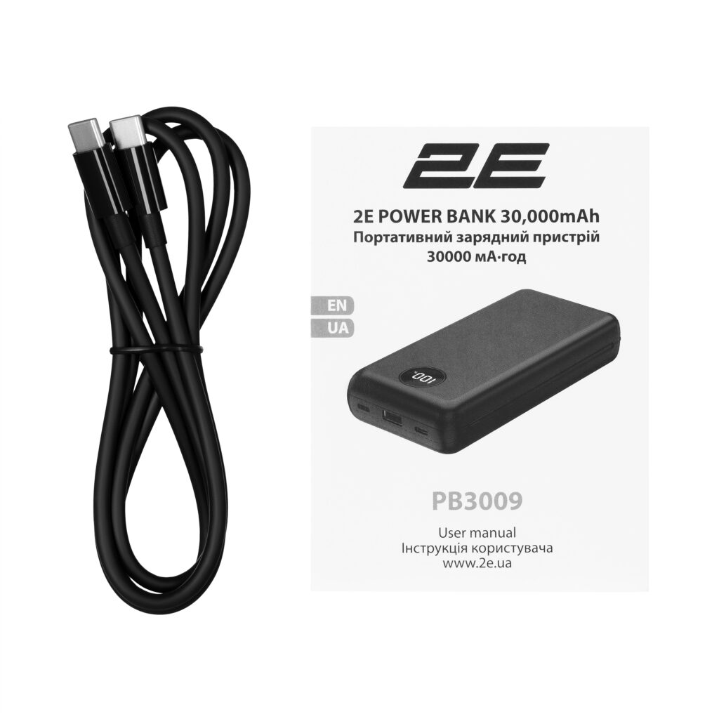 2E Power Bank 30000мА·год, 65Вт, PD, QC, Black