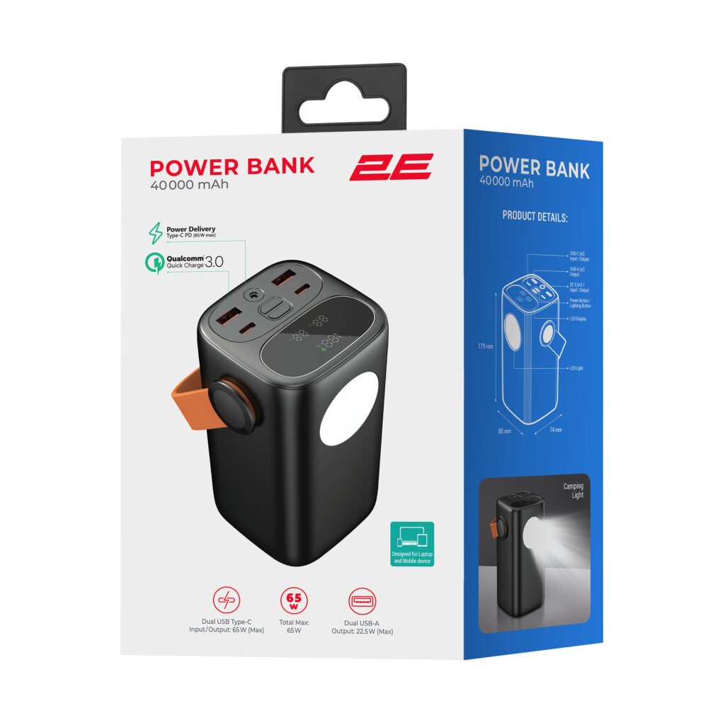Power Bank 2E 40000мА·год, 100Вт, PD, QC, Black