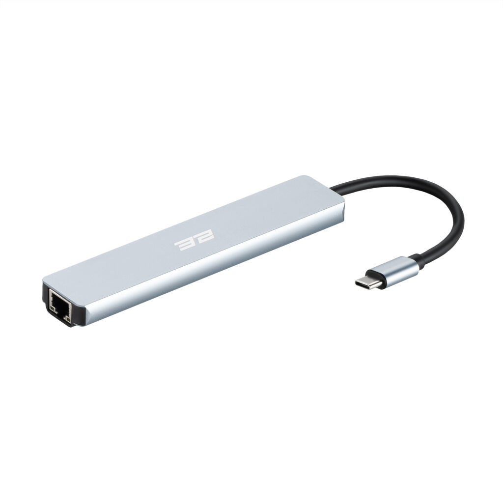 2E Hub USB-С > USB-A 2.0/USB-A 3.0/2xUSB-C PD/HDMI/microSD/SD/Ethernet, 0.13m, silver