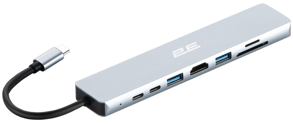 2E Hub USB-С > USB-A 2.0/USB-A 3.0/2xUSB-C PD/HDMI/microSD/SD/Ethernet, 0.13m, silver