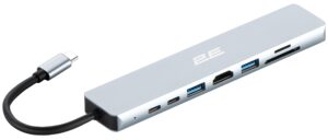 2E Hub USB-С > USB-A 2.0/USB-A 3.0/2xUSB-C PD/HDMI/microSD/SD/Ethernet, 0.13m, silver