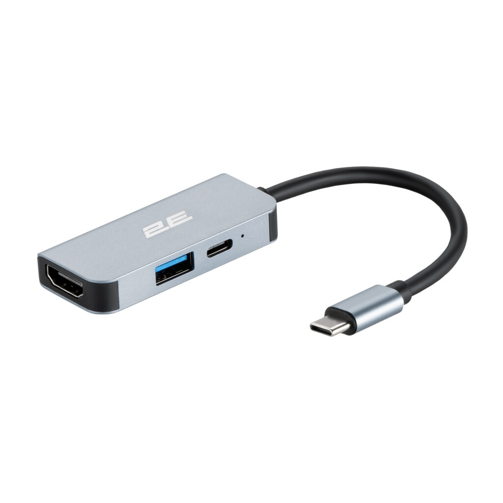 Хаб 2E USB-С > USB-A 3.0/USB-C PD/HDMI, 0.14м, сірий