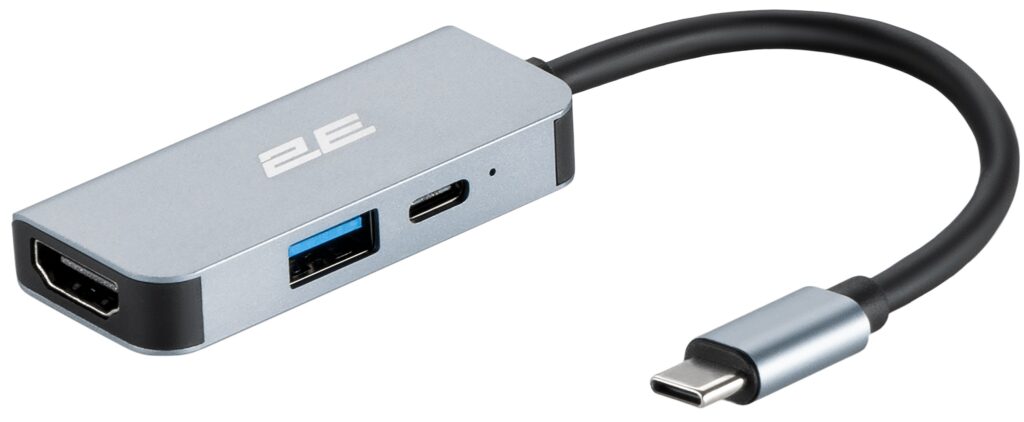 Хаб 2E USB-С > USB-A 3.0/USB-C PD/HDMI, 0.14м, сірий