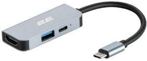 Хаб 2E USB-С > USB-A 3.0/USB-C PD/HDMI, 0.14м, сірий