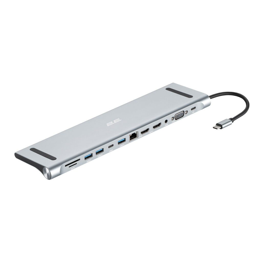 2E Hub USB-С > USB-A 2.0/2xUSB-A 3.0/2xUSB-C PD/2xHDMI/VGA/microSD/SD/Ethernet, 0.15m, silver