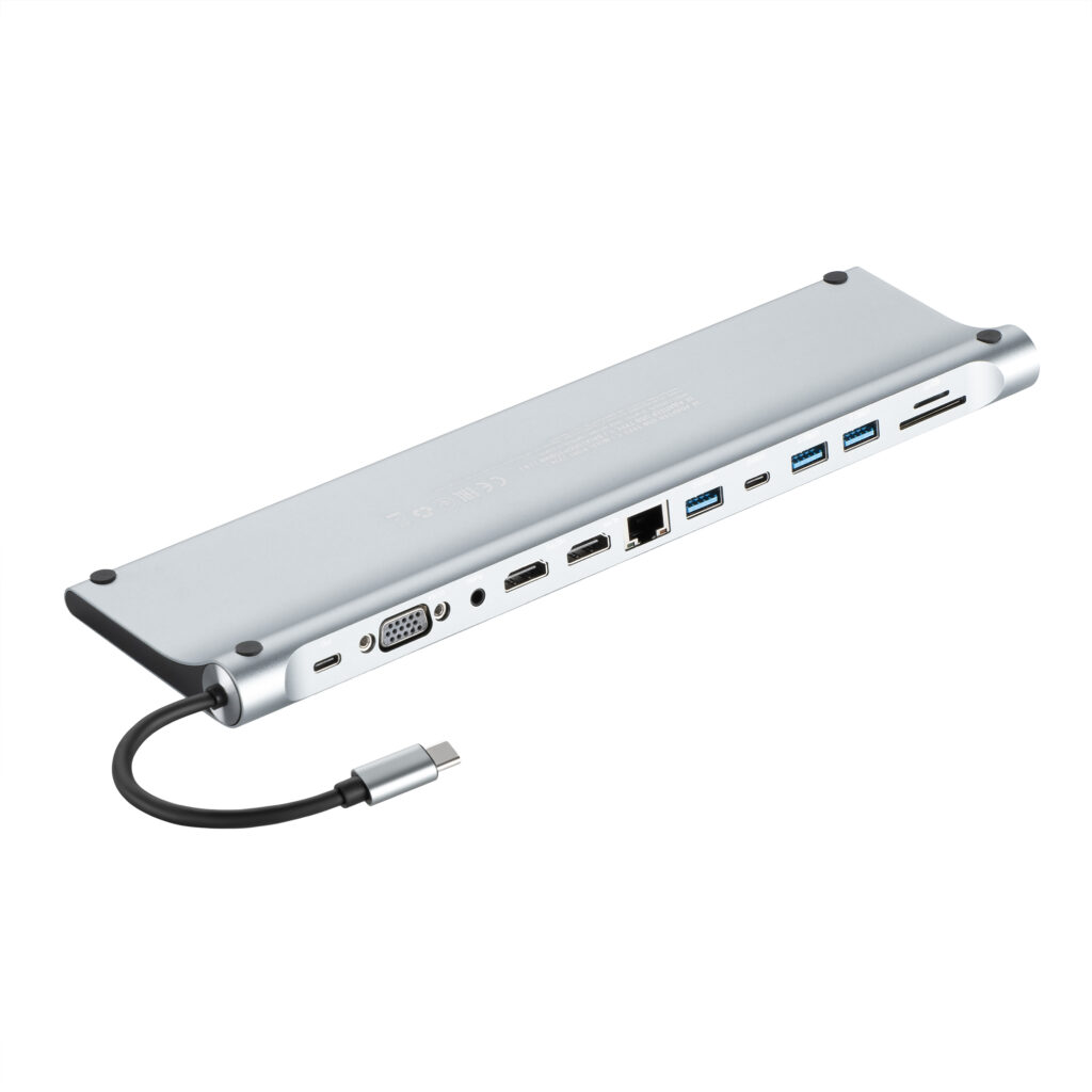 2E Hub USB-С > USB-A 2.0/2xUSB-A 3.0/2xUSB-C PD/2xHDMI/VGA/microSD/SD/Ethernet, 0.15m, silver
