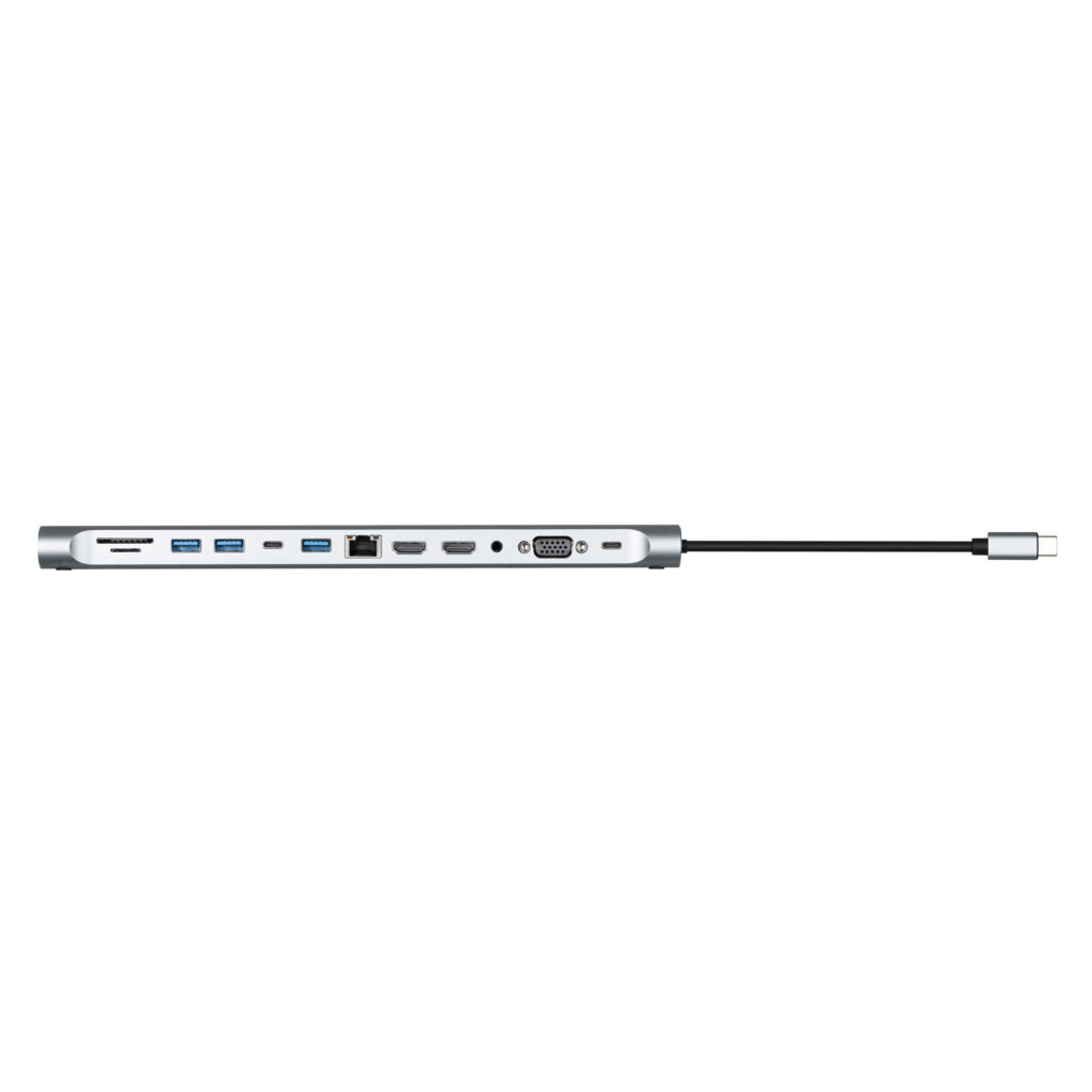 2E Hub USB-С > USB-A 2.0/2xUSB-A 3.0/2xUSB-C PD/2xHDMI/VGA/microSD/SD/Ethernet, 0.15m, silver