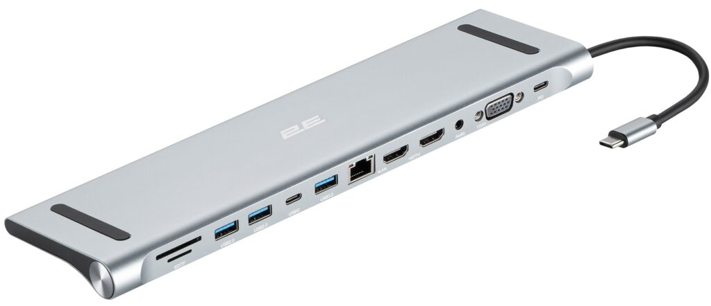 2E Hub USB-С > USB-A 2.0/2xUSB-A 3.0/2xUSB-C PD/2xHDMI/VGA/microSD/SD/Ethernet, 0.15m, silver