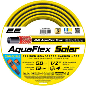 Шланг садовый 2Е AquaFlex Solar 1/2″ 50м 4 слоя 13бар -10+60°C sprinkler connector adapter 2-in-1