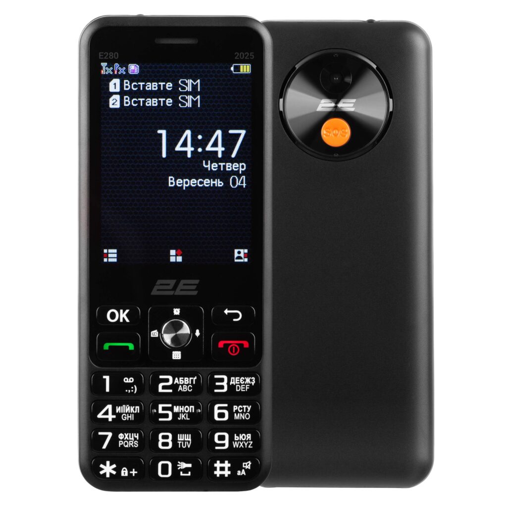 Мобильный телефон 2E E280 2025 2.8″ 2SIM, 1500мА•ч, чёрный