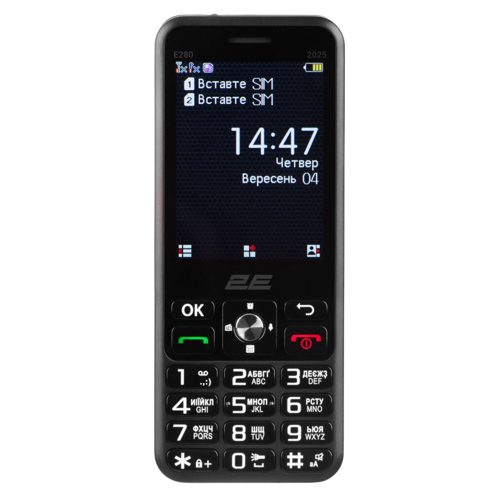Мобильный телефон 2E E280 2025 2.8″ 2SIM, 1500мА•ч, чёрный