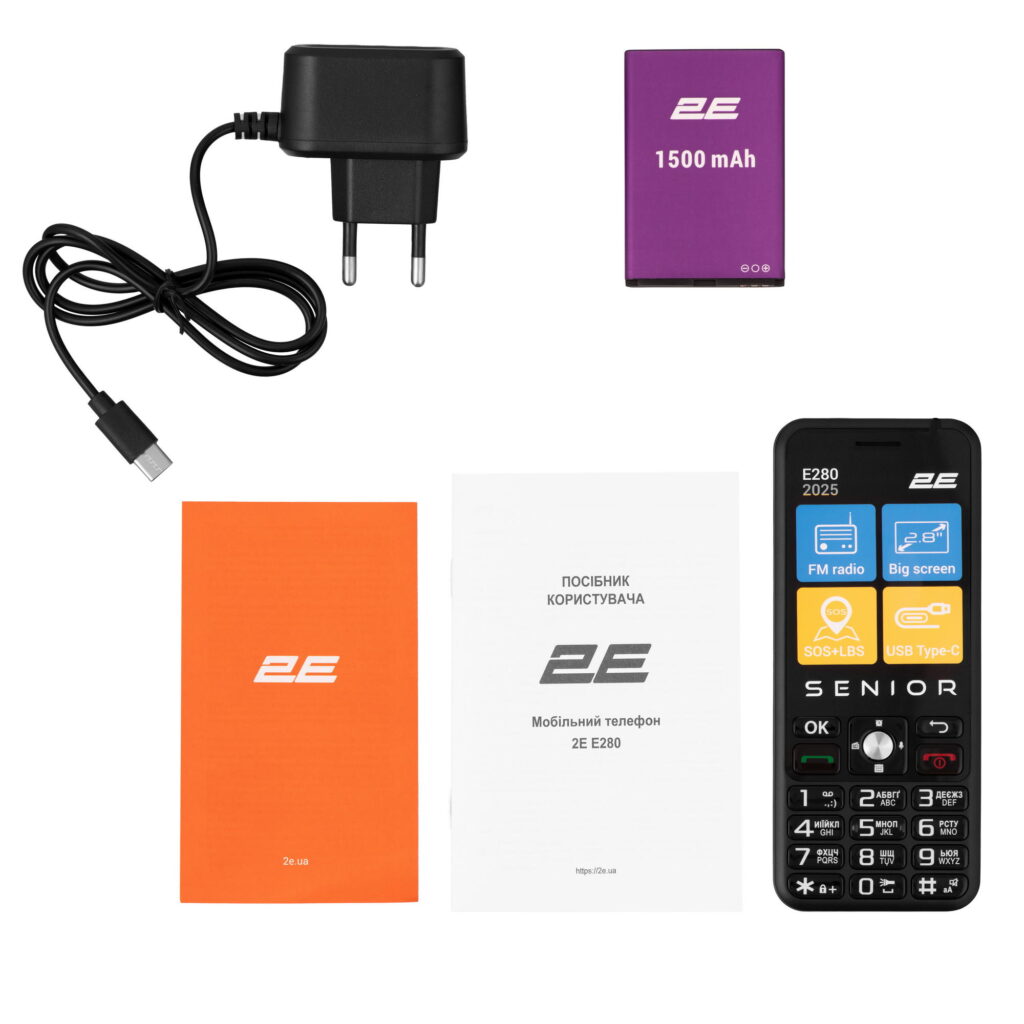 Мобильный телефон 2E E280 2025 2.8″ 2SIM, 1500мА•ч, чёрный