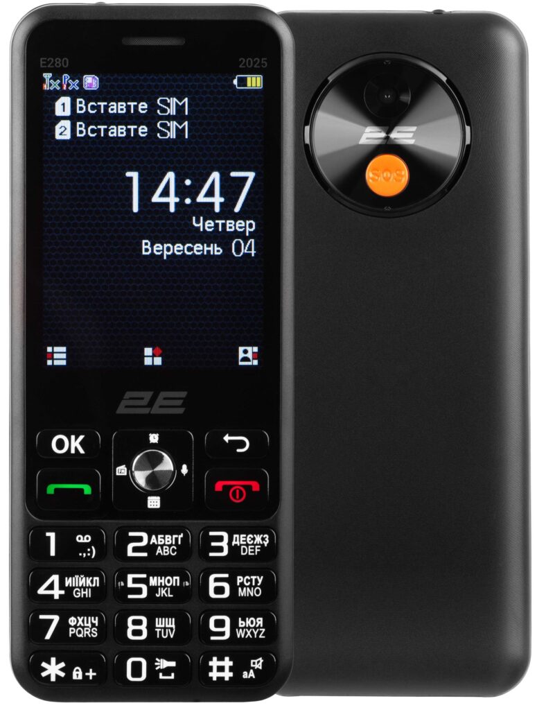 Мобильный телефон 2E E280 2025 2.8″ 2SIM, 1500мА•ч, чёрный