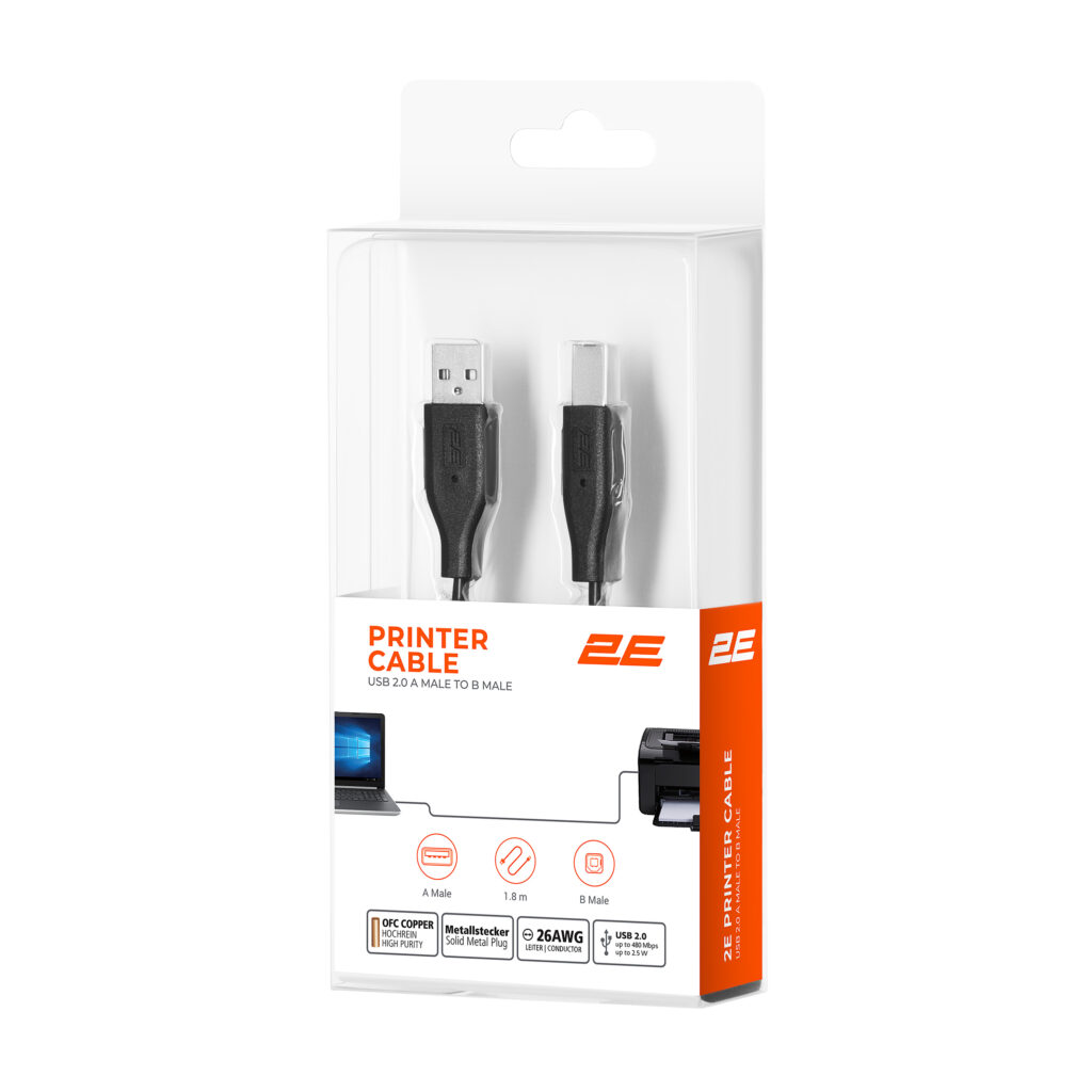 Кабель 2E USB-A (AM/BM) DSTP, 1.8m, black