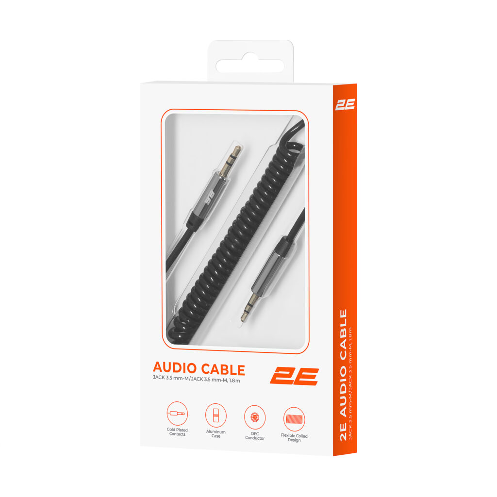 Кабель 2E аудио jack 3.5mm-M Coiled 1.8м Black