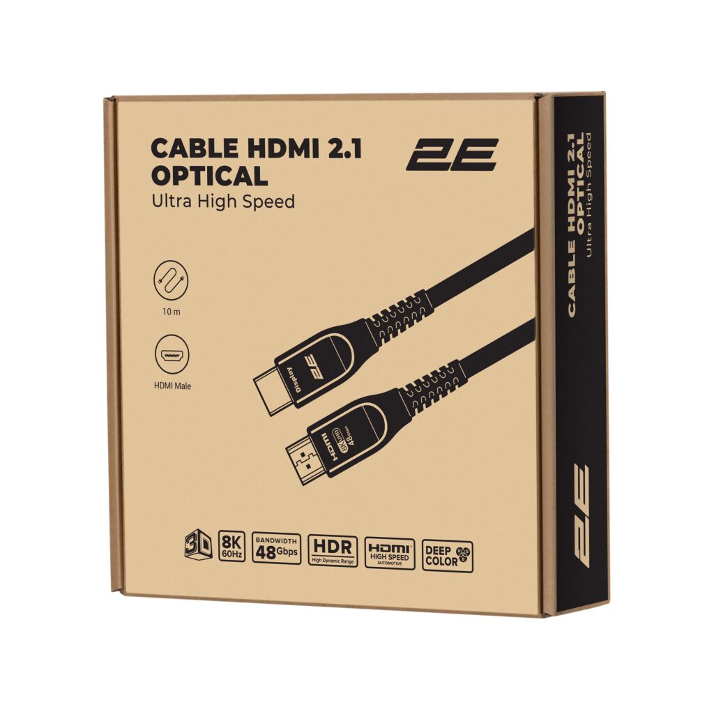 Кабель 2E HDMI (M/M) 10м, 2.1, 8K/60Hz 48Gbps, Optical, чорний