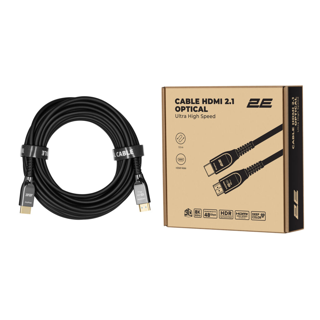 Кабель 2E HDMI (M/M) 10м, 2.1, 8K/60Hz 48Gbps, Optical, чорний