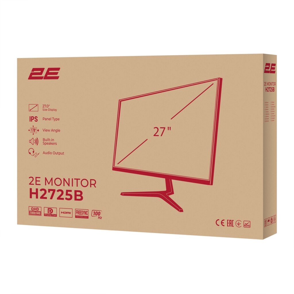Монитор 2E 27″ H2725B HDMI, DP, ММ, IPS, 2560×1440, 100Hz, FreeSync