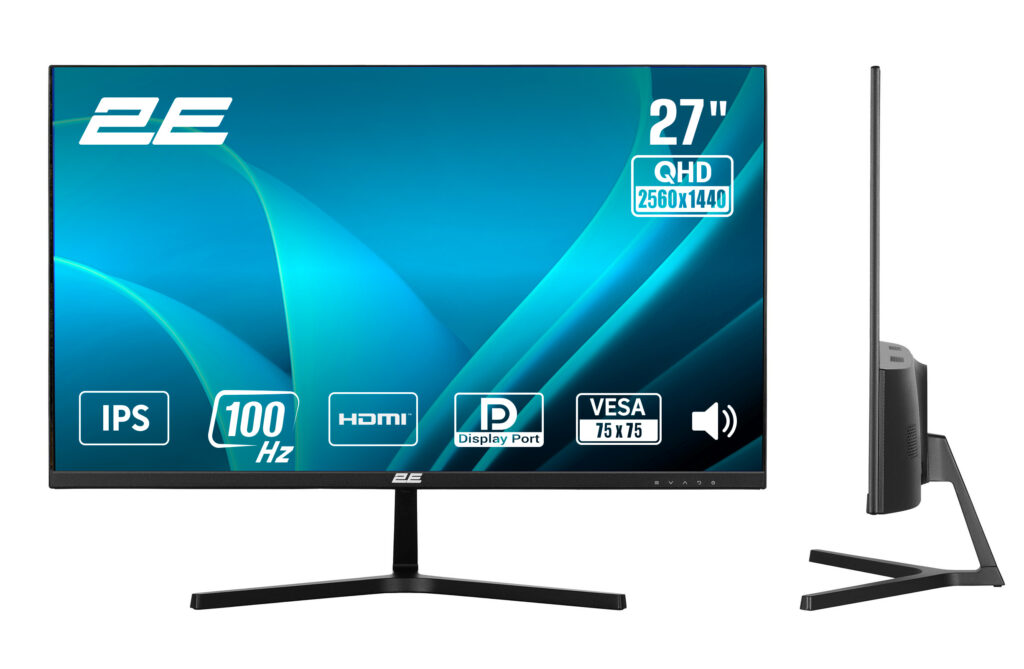 Монитор 2E 27″ H2725B HDMI, DP, ММ, IPS, 2560×1440, 100Hz, FreeSync