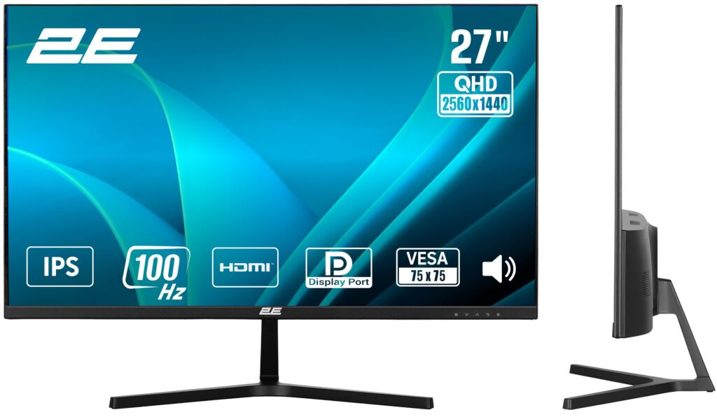 Монитор 2E 27″ H2725B HDMI, DP, ММ, IPS, 2560×1440, 100Hz, FreeSync