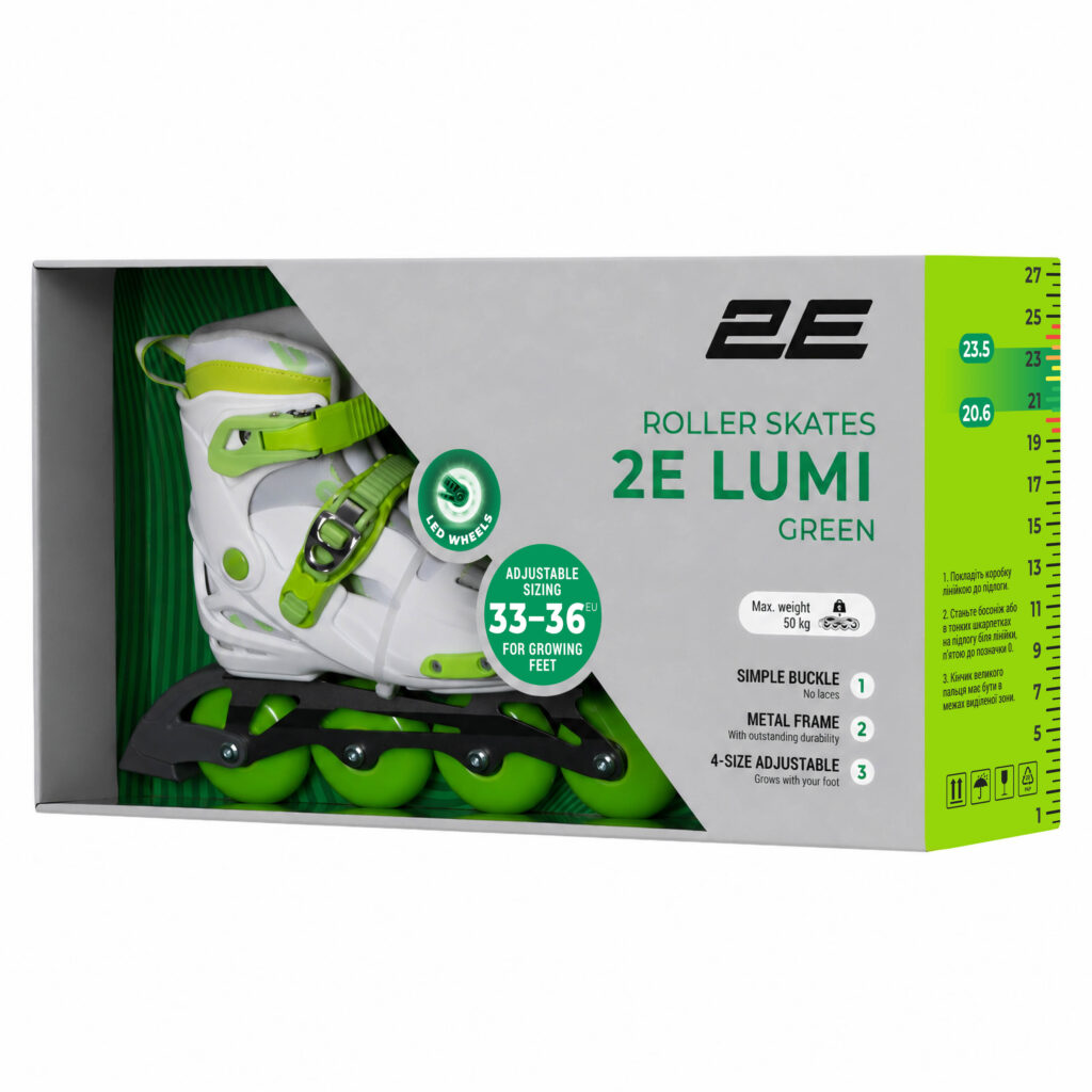 Roller skates 2E Lumi, size 33-36, Green