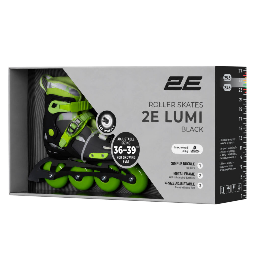 Роликовые коньки 2E Lumi, размер 36-39, Черный