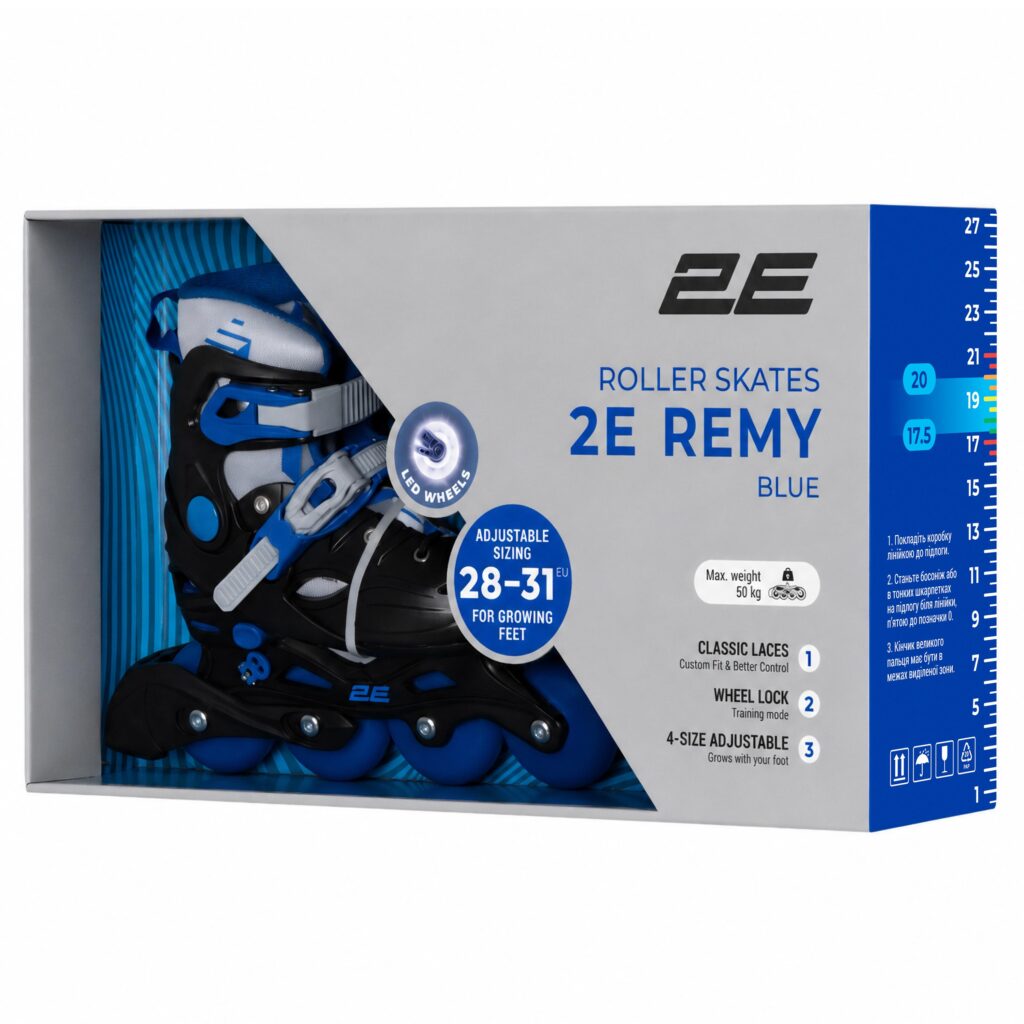 2E Remy Roller Skates, Size 28-31, Blue