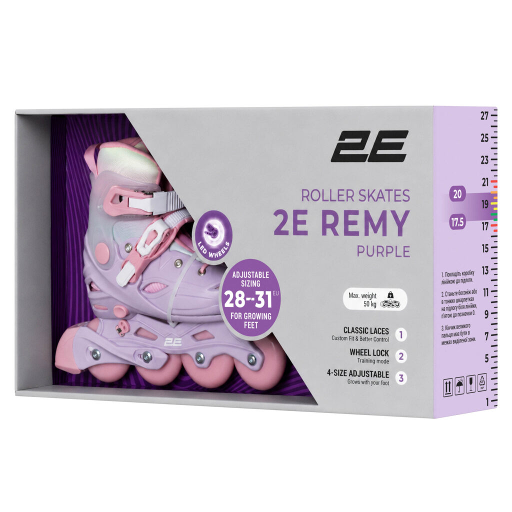 2E Remy Roller Skates, Size 28-31, Purple