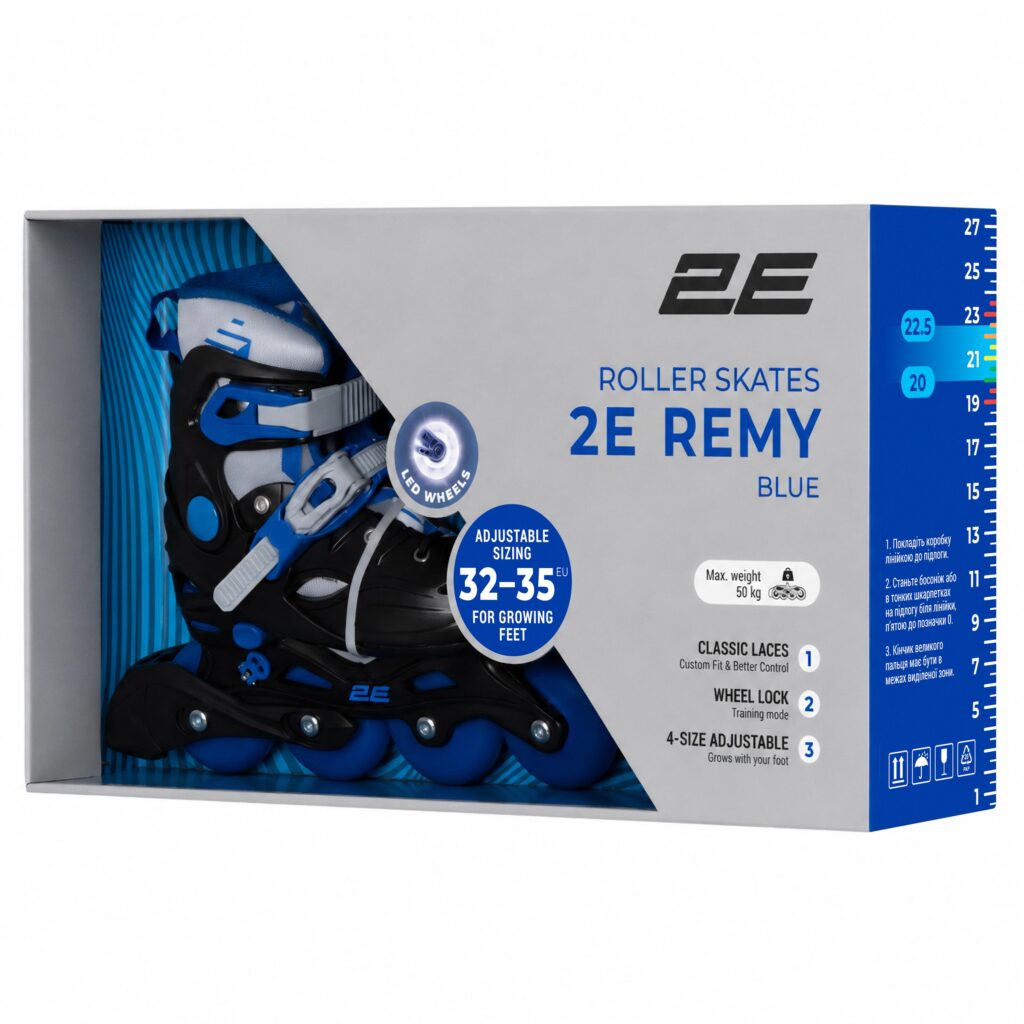 2E Remy roller skates, size 32-35, Blue