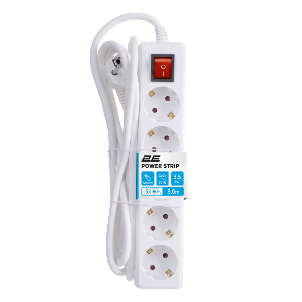 2E Power strip 3m, 5xTypeF, 16A, white
