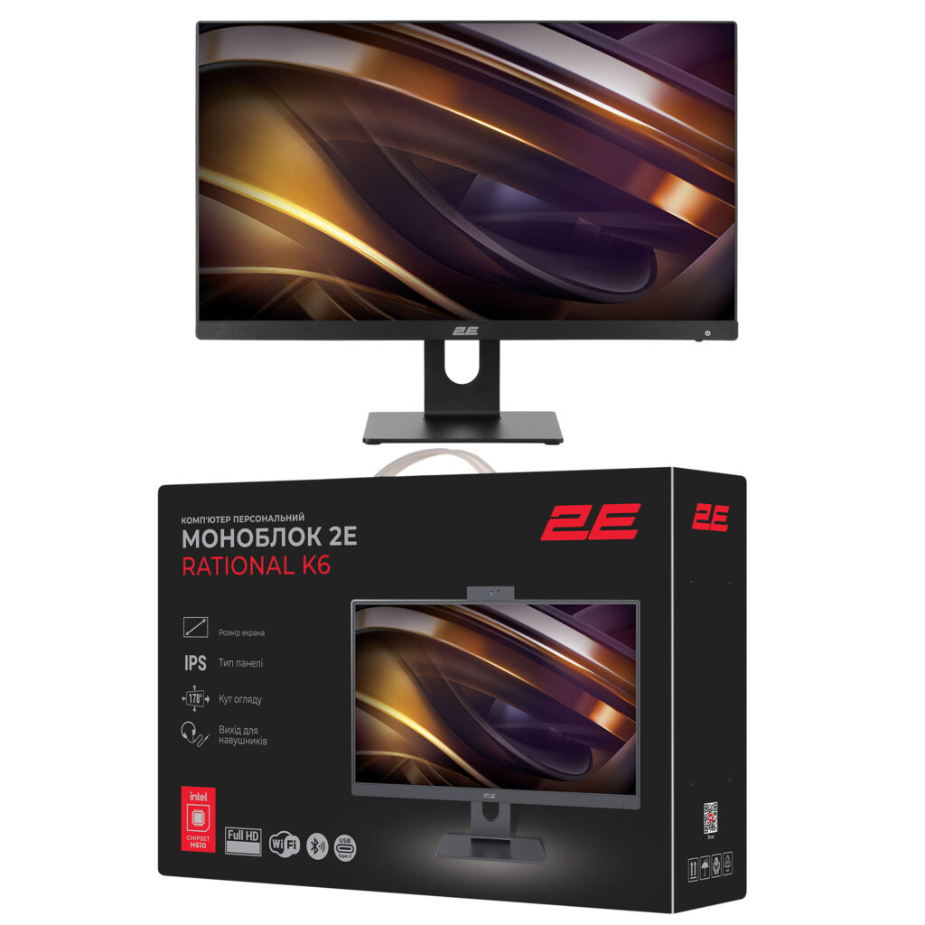 Комп’ютер персональний моноблок 2E Rational K6 23.8″ FHD IPS Intel i3-14100, 16Gb, F480GB, UMA, H610, K6.610, 120W, Win11P, чорний