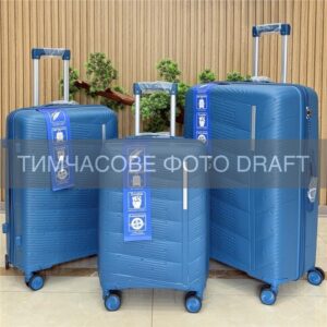 2E Suitcase set 3in1, M7980, polypropylene, (L+M+S), lock (not TSA), anti theft zipper, 4 wheels, blue