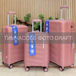 2E Suitcase set 3in1, M7980, polypropylene, (L+M+S), lock (not TSA), anti theft zipper, 4 wheels, rose gold
